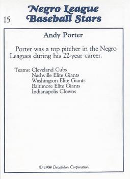1984 Decathlon Negro League Baseball Stars #15 Andy Porter Back