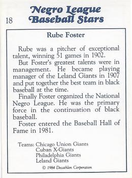 1984 Decathlon Negro League Baseball Stars #18 Rube Foster Back