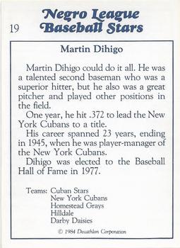 1984 Decathlon Negro League Baseball Stars #19 Martin Dihigo Back