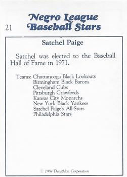 1984 Decathlon Negro League Baseball Stars #21 Satchel Paige Back