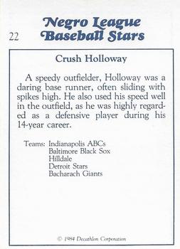 1984 Decathlon Negro League Baseball Stars #22 Crush Holloway Back