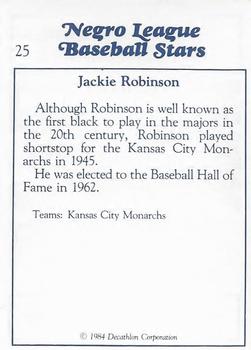 1984 Decathlon Negro League Baseball Stars #25 Jackie Robinson Back