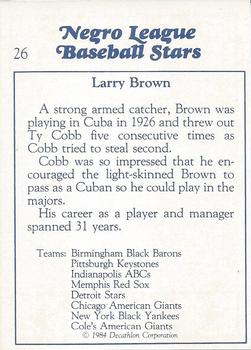 1984 Decathlon Negro League Baseball Stars #26 Larry Brown Back