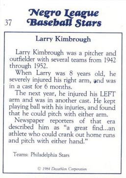 1984 Decathlon Negro League Baseball Stars #37 Larry Kimbrough Back