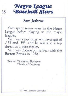 1984 Decathlon Negro League Baseball Stars #38 Sam Jethroe Back