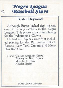 1984 Decathlon Negro League Baseball Stars #42 Buster Haywood Back