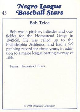 1984 Decathlon Negro League Baseball Stars #43 Bob Trice Back