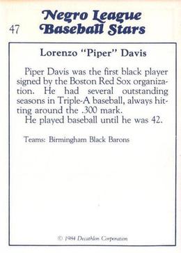 1984 Decathlon Negro League Baseball Stars #47 Piper Davis Back