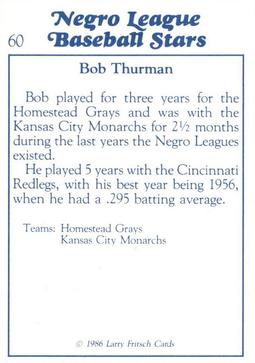 1984 Decathlon Negro League Baseball Stars #60 Bob Thurman Back