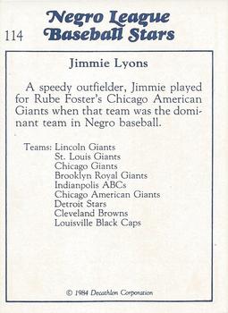 1984 Decathlon Negro League Baseball Stars #114 Jimmy Lyons Back