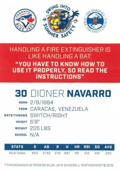 2015 Toronto Blue Jays Fire Safety #NNO Dioner Navarro Back