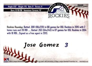 2016 Grandstand Grand Junction Rockies #NNO Jose Gomez Back
