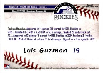 2016 Grandstand Grand Junction Rockies #NNO Luis Guzman Back