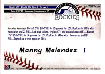 2016 Grandstand Grand Junction Rockies #NNO Manny Melendez Back