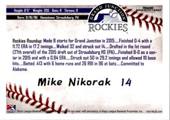 2016 Grandstand Grand Junction Rockies #NNO Mike Nikorak Back