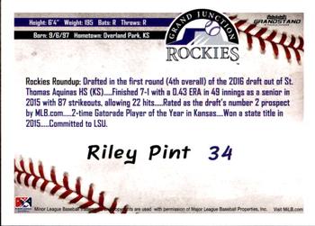 2016 Grandstand Grand Junction Rockies #NNO Riley Pint Back