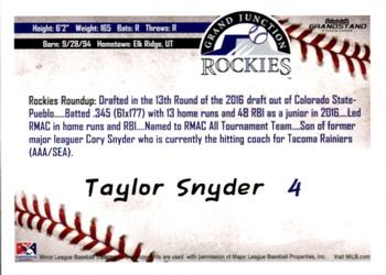 2016 Grandstand Grand Junction Rockies #NNO Taylor Snyder Back