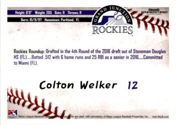 2016 Grandstand Grand Junction Rockies #NNO Colton Welker Back