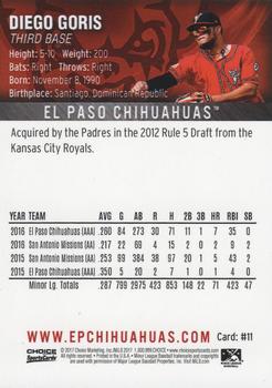 2017 Choice El Paso Chihuahuas #11 Diego Goris Back