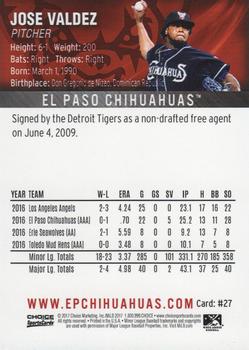 2017 Choice El Paso Chihuahuas #27 Jose Valdez Back