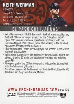 2017 Choice El Paso Chihuahuas #30 Keith Werman Back