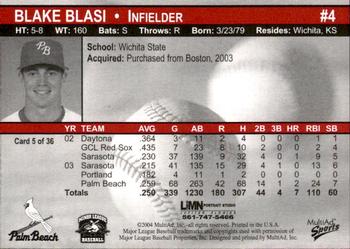 2004 MultiAd Palm Beach Cardinals #5 Blake Blasi Back