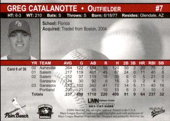 2004 MultiAd Palm Beach Cardinals #6 Greg Catalanotte Back