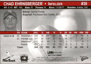 2004 MultiAd Palm Beach Cardinals #9 Chad Ehrnsberger Back