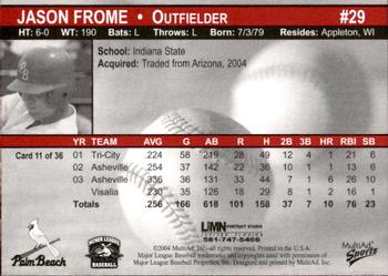 2004 MultiAd Palm Beach Cardinals #11 Jason Frome Back