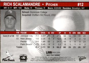 2004 MultiAd Palm Beach Cardinals #23 Rich Scalamandre Back
