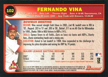 2003 Bowman #102 Fernando Vina Back