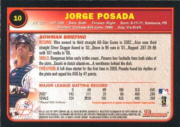 2003 Bowman #10 Jorge Posada Back