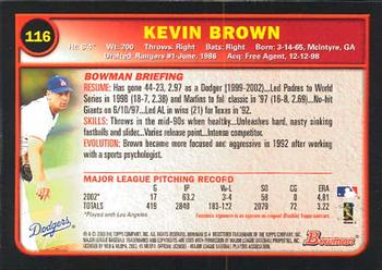 2003 Bowman #116 Kevin Brown Back