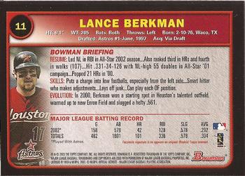 2003 Bowman #11 Lance Berkman Back
