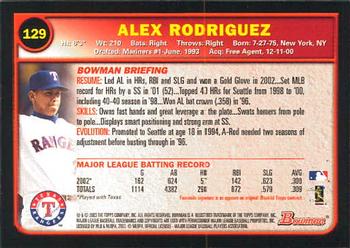 2003 Bowman #129 Alex Rodriguez Back