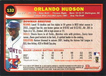 2003 Bowman #132 Orlando Hudson Back