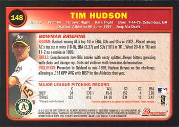 2003 Bowman #148 Tim Hudson Back