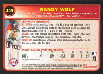 2003 Bowman #149 Randy Wolf Back