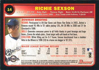 2003 Bowman #14 Richie Sexson Back