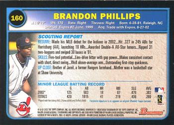 2003 Bowman #160 Brandon Phillips Back