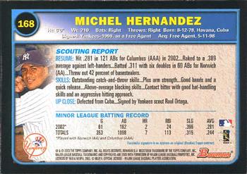 2003 Bowman #168 Michel Hernandez Back