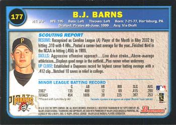 2003 Bowman #177 B.J. Barns Back