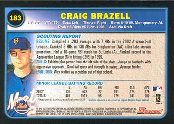 2003 Bowman #183 Craig Brazell Back