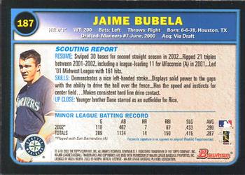2003 Bowman #187 Jaime Bubela Back
