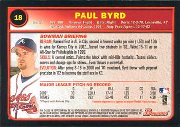 2003 Bowman #18 Paul Byrd Back