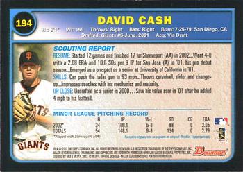 2003 Bowman #194 David Cash Back