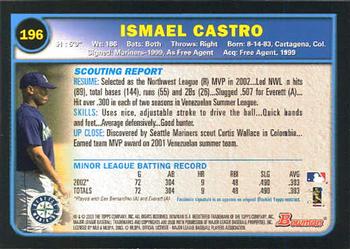 2003 Bowman #196 Ismael Castro Back