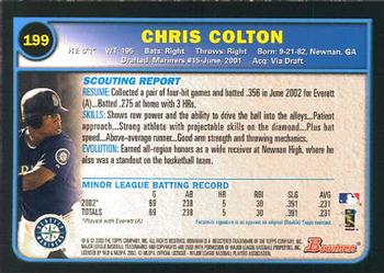 2003 Bowman #199 Chris Colton Back
