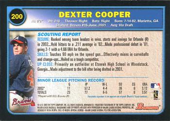 2003 Bowman #200 Dexter Cooper Back