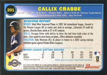 2003 Bowman #201 Callix Crabbe Back